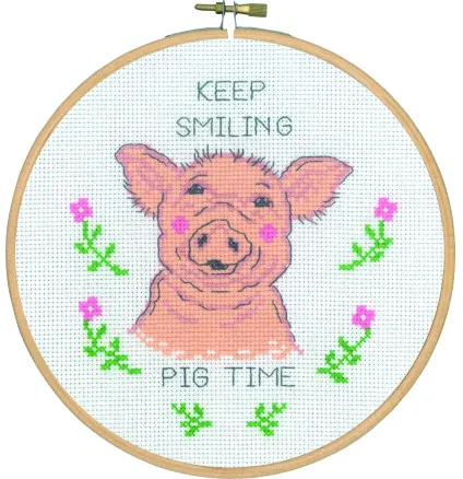 Permin Broderikit Keep smiling pig time ×18