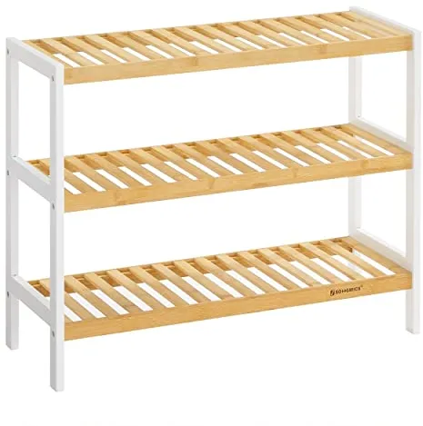 SONGMICS skohylle, med 3 hyller - natur og hvit bambus (70x26)