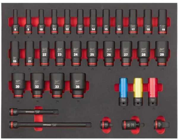 Milwaukee Slagsokkelsett i skum 1/2" 34 deler